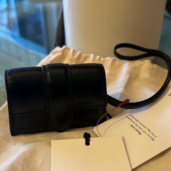 New with Tag! $385 Jacquemus Black Leather Mini Bag Le Porte Bambino Wristlet - Picture 2 of 12